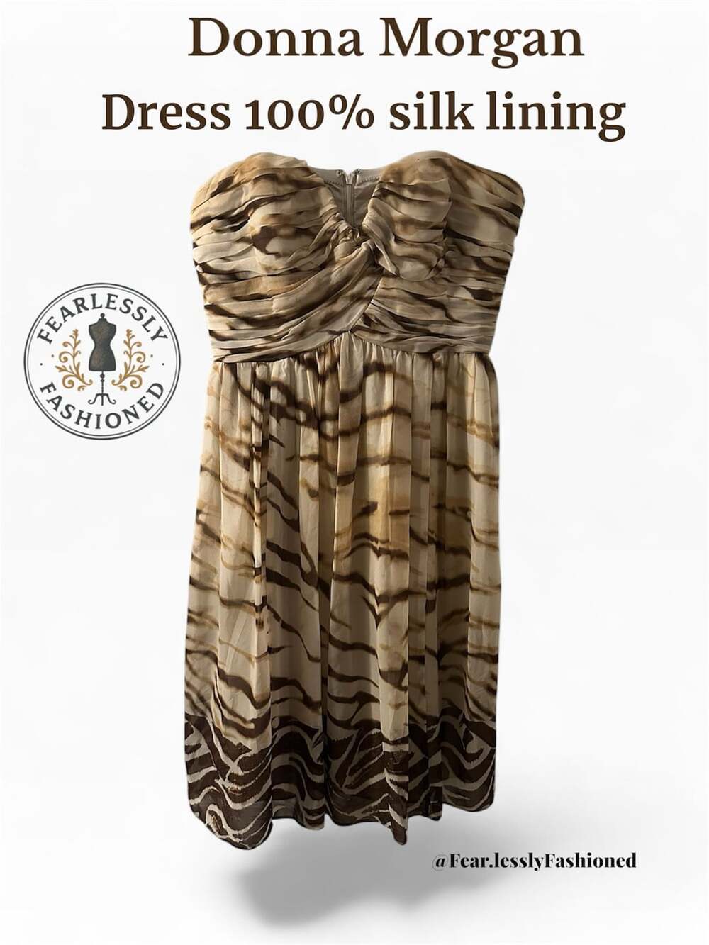 Donna Morgan Animal Print Silk Strapless Cocktail Dress Size 12